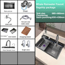 Stainless Steel Kitchen Sink with Trash Can Embossed Wash Basin with Waterfall Faucet Digital Display Large Single Solt
